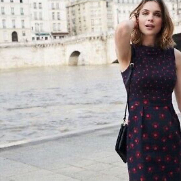 BODEN Martha Shift Sleeveless Knee-Length Polka Dot Dress Size US 8R Navy/Red - Picture 2 of 5